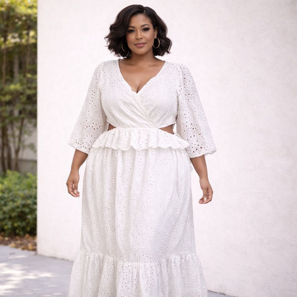 ELOQUII White Eyelet Cutout Maxi Dress Plus Size 24